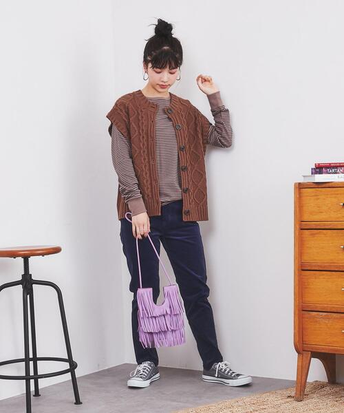 coen（コーエン）の「スムース微起毛ボーダーロングスリーブTシャツ（Tシャツ/カットソー・レディース・ブラウン/ピンク/ホワイト/ケリー/モカ/ロイヤルブルー・L/M）」の12枚目の写真