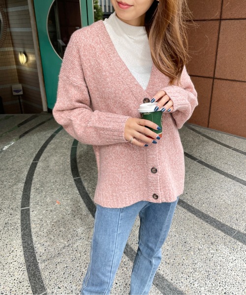 StyleSea(スタイルシー)の「ミックスヤーンニットカーディガン(カーディガン/ボレロ・レディース・ブラック/ベージュ/ピンク/グリーン・MEDIUM)」の4枚目の写真