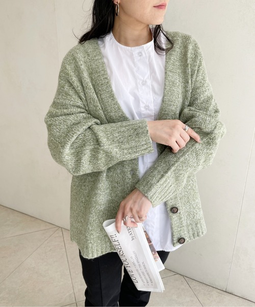 StyleSea(スタイルシー)の「ミックスヤーンニットカーディガン(カーディガン/ボレロ・レディース・ブラック/ベージュ/ピンク/グリーン・MEDIUM)」の3枚目の写真