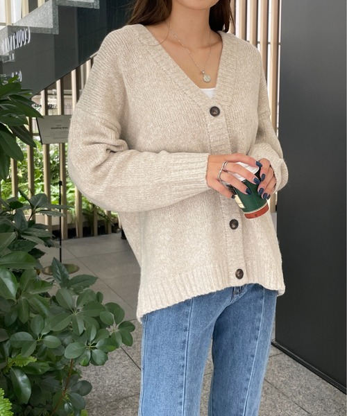 StyleSea(スタイルシー)の「ミックスヤーンニットカーディガン(カーディガン/ボレロ・レディース・ブラック/ベージュ/ピンク/グリーン・MEDIUM)」の14枚目の写真