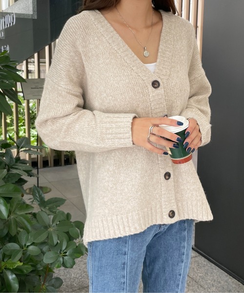 StyleSea(スタイルシー)の「ミックスヤーンニットカーディガン(カーディガン/ボレロ・レディース・ブラック/ベージュ/ピンク/グリーン・MEDIUM)」の17枚目の写真