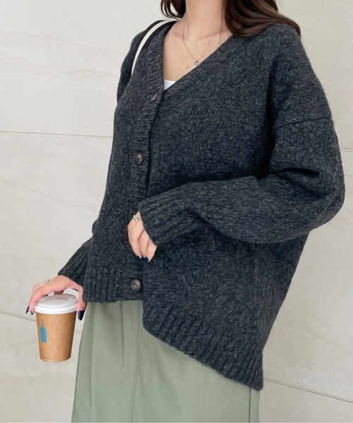 StyleSea(スタイルシー)の「ミックスヤーンニットカーディガン(カーディガン/ボレロ・レディース・ブラック/ベージュ/ピンク/グリーン・MEDIUM)」の19枚目の写真