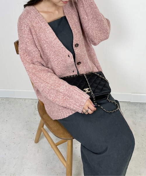 StyleSea(スタイルシー)の「ミックスヤーンニットカーディガン(カーディガン/ボレロ・レディース・ブラック/ベージュ/ピンク/グリーン・MEDIUM)」の16枚目の写真