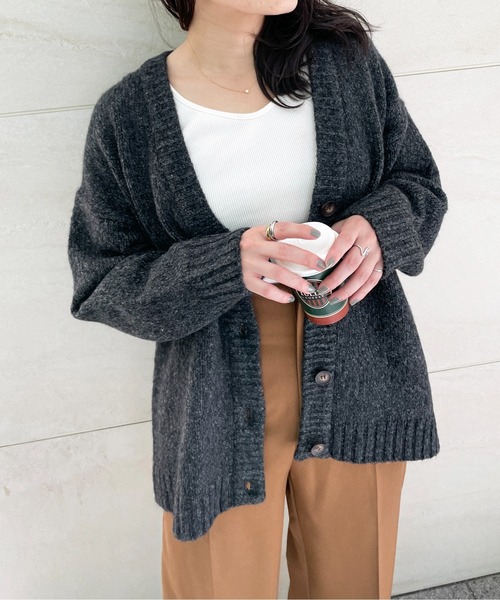 StyleSea(スタイルシー)の「ミックスヤーンニットカーディガン(カーディガン/ボレロ・レディース・ブラック/ベージュ/ピンク/グリーン・MEDIUM)」の5枚目の写真