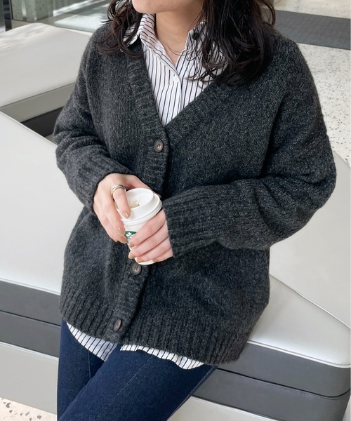 StyleSea(スタイルシー)の「ミックスヤーンニットカーディガン(カーディガン/ボレロ・レディース・ブラック/ベージュ/ピンク/グリーン・MEDIUM)」の7枚目の写真