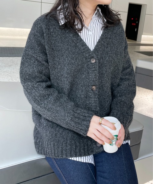 StyleSea(スタイルシー)の「ミックスヤーンニットカーディガン(カーディガン/ボレロ・レディース・ブラック/ベージュ/ピンク/グリーン・MEDIUM)」の8枚目の写真