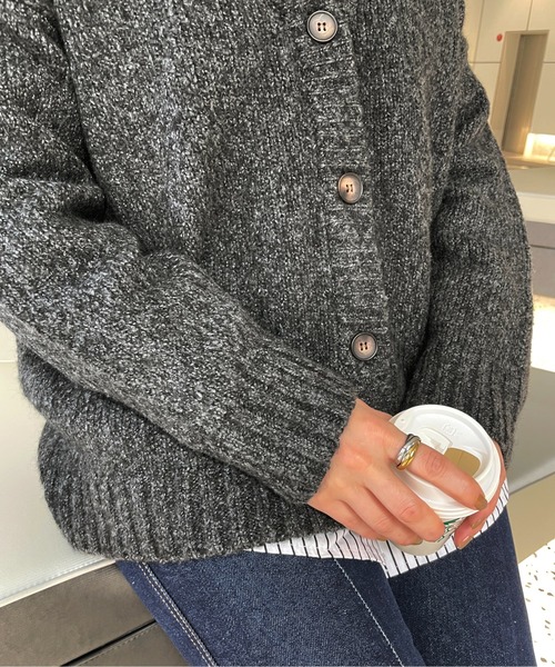 StyleSea(スタイルシー)の「ミックスヤーンニットカーディガン(カーディガン/ボレロ・レディース・ブラック/ベージュ/ピンク/グリーン・MEDIUM)」の11枚目の写真