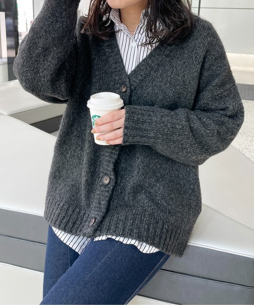 StyleSea(スタイルシー)の「ミックスヤーンニットカーディガン(カーディガン/ボレロ・レディース・ブラック/ベージュ/ピンク/グリーン・MEDIUM)」の9枚目の写真