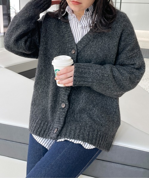 StyleSea(スタイルシー)の「ミックスヤーンニットカーディガン(カーディガン/ボレロ・レディース・ブラック/ベージュ/ピンク/グリーン・MEDIUM)」の10枚目の写真