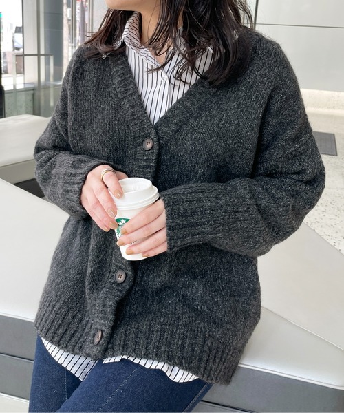 StyleSea(スタイルシー)の「ミックスヤーンニットカーディガン(カーディガン/ボレロ・レディース・ブラック/ベージュ/ピンク/グリーン・MEDIUM)」の12枚目の写真