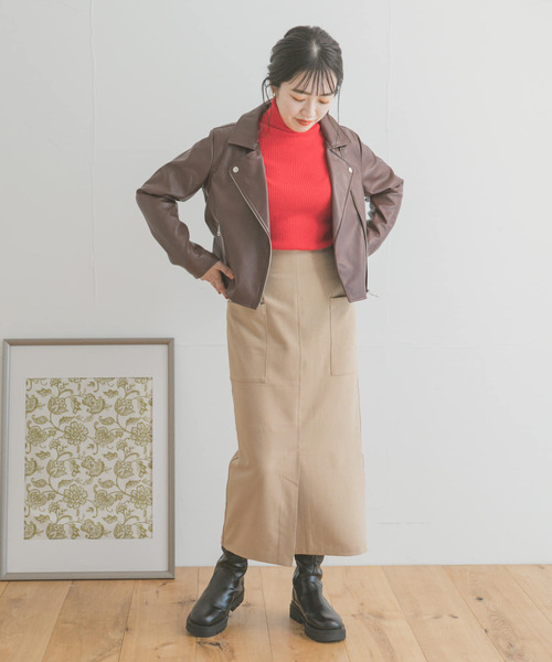 ITEMS URBANRESEARCH（アイテムズ アーバンリサーチ）の「フェイクレザーダブルライダースジャケット（ライダースジャケット・レディース・ブラック/ライトブラウン・MEDIUM/SMALL）」の9枚目の写真