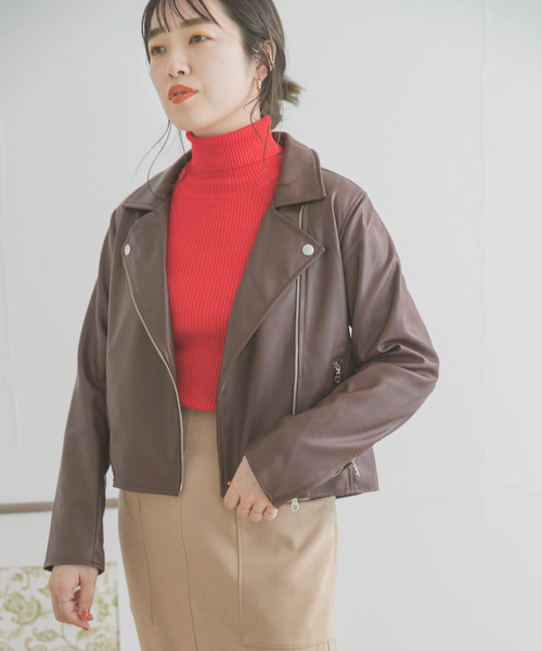 ITEMS URBANRESEARCH（アイテムズ アーバンリサーチ）の「フェイクレザーダブルライダースジャケット（ライダースジャケット・レディース・ブラック/ライトブラウン・MEDIUM/SMALL）」の18枚目の写真