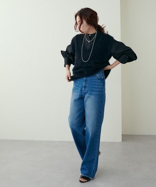 natural couture(ナチュラルクチュール)の「大人ナチュ/リブニットワンピース×フェザーベストセット(ワンピース・レディース・オフホワイト/グレイッシュベージュ/ブラック/ブラウン・FREE)」の9枚目の写真