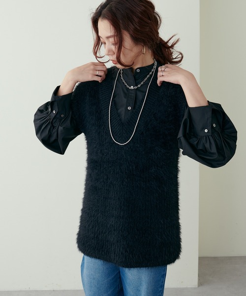 natural couture(ナチュラルクチュール)の「大人ナチュ/リブニットワンピース×フェザーベストセット(ワンピース・レディース・オフホワイト/グレイッシュベージュ/ブラック/ブラウン・FREE)」の11枚目の写真