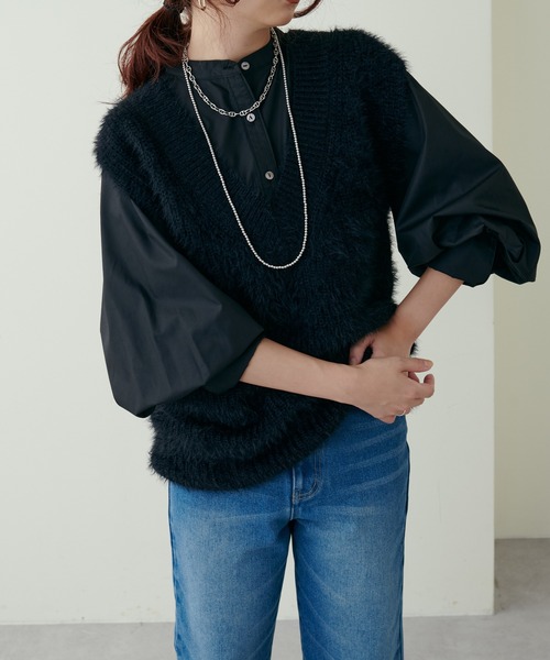 natural couture(ナチュラルクチュール)の「大人ナチュ/リブニットワンピース×フェザーベストセット(ワンピース・レディース・オフホワイト/グレイッシュベージュ/ブラック/ブラウン・FREE)」の12枚目の写真