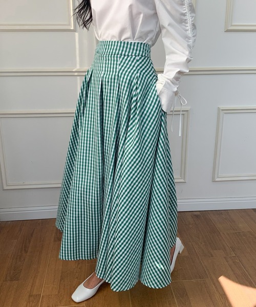 ECLIN(エクラン)の「マキシ丈ギンガムチェックフレアスカート(スカート・レディース・ブラック/グリーン/ネイビー・S/M)」の10枚目の写真