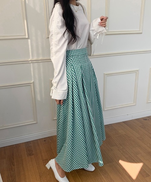 ECLIN(エクラン)の「マキシ丈ギンガムチェックフレアスカート(スカート・レディース・ブラック/グリーン/ネイビー・S/M)」の15枚目の写真