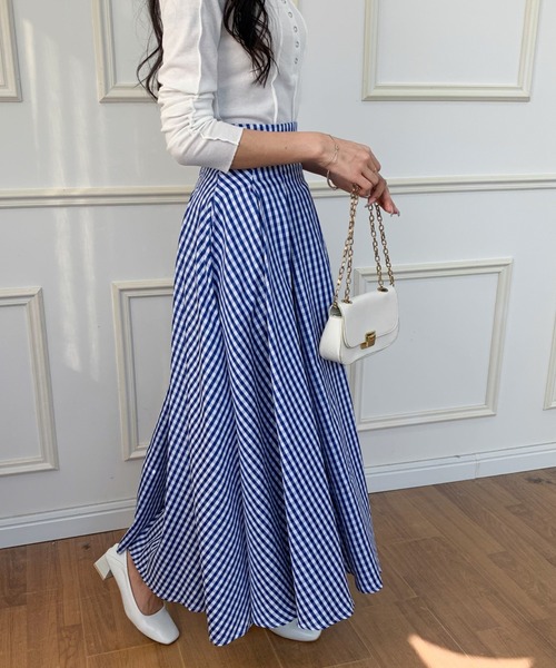 ECLIN(エクラン)の「マキシ丈ギンガムチェックフレアスカート(スカート・レディース・ブラック/グリーン/ネイビー・S/M)」の22枚目の写真