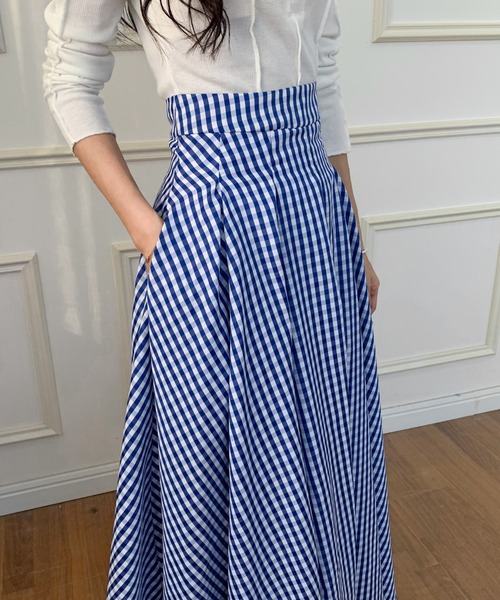 ECLIN(エクラン)の「マキシ丈ギンガムチェックフレアスカート(スカート・レディース・ブラック/グリーン/ネイビー・S/M)」の6枚目の写真