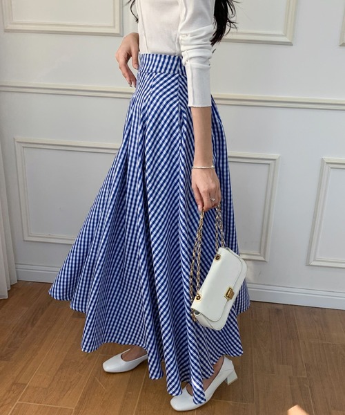 ECLIN(エクラン)の「マキシ丈ギンガムチェックフレアスカート(スカート・レディース・ブラック/グリーン/ネイビー・S/M)」の11枚目の写真