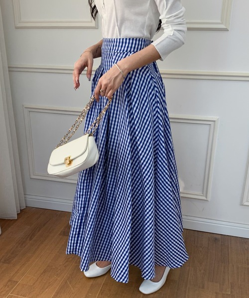 ECLIN(エクラン)の「マキシ丈ギンガムチェックフレアスカート(スカート・レディース・ブラック/グリーン/ネイビー・S/M)」の16枚目の写真