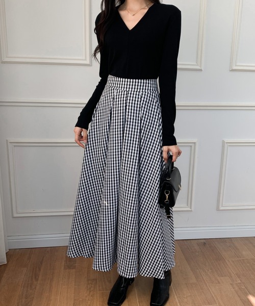 ECLIN(エクラン)の「マキシ丈ギンガムチェックフレアスカート(スカート・レディース・ブラック/グリーン/ネイビー・S/M)」の9枚目の写真