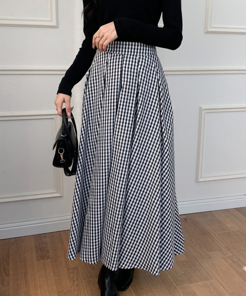 ECLIN(エクラン)の「マキシ丈ギンガムチェックフレアスカート(スカート・レディース・ブラック/グリーン/ネイビー・S/M)」の7枚目の写真