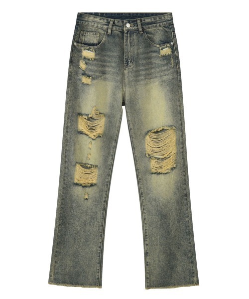 Ressaca(レサーカ)の「ハードダメージクラッシュ加工 ルーズストレートデニムパンツ ヴィンテージライク(デニムパンツ・メンズ・ブルー・S/M/L/XL)」の10枚目の写真