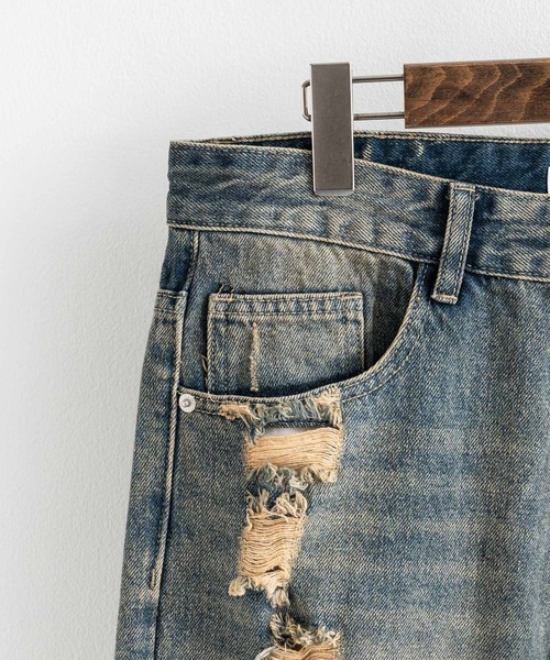 Ressaca(レサーカ)の「ハードダメージクラッシュ加工 ルーズストレートデニムパンツ ヴィンテージライク(デニムパンツ・メンズ・ブルー・S/M/L/XL)」の13枚目の写真