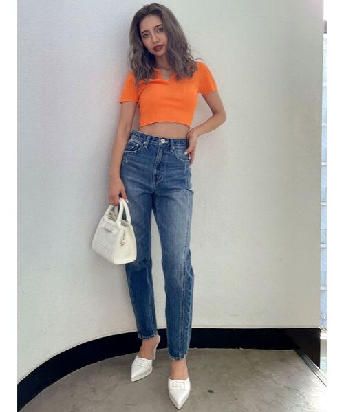 GYDA(ジェイダ)の「BACK OPEN POLOニットTOPS(ニット/セーター・レディース・ブラック/オフホワイト/オレンジ/グリーン・FREE)」の14枚目の写真