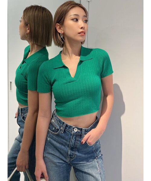 GYDA(ジェイダ)の「BACK OPEN POLOニットTOPS(ニット/セーター・レディース・ブラック/オフホワイト/オレンジ/グリーン・FREE)」の21枚目の写真