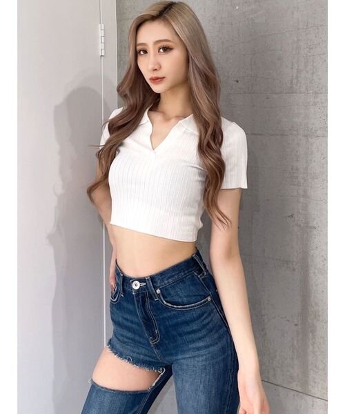 GYDA（ジェイダ）の「BACK OPEN POLOニットTOPS（ニット