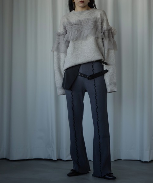 Ezick（エジック）の「Mellow flare leg ニットパンツ（その他パンツ・レディース・ブラック/グレー・FREE）」の5枚目の写真
