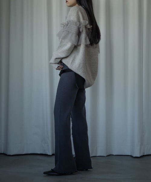 Ezick（エジック）の「Mellow flare leg ニットパンツ（その他パンツ・レディース・ブラック/グレー・FREE）」の6枚目の写真