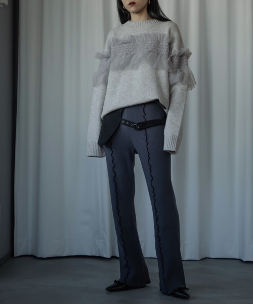 Ezick（エジック）の「Mellow flare leg ニットパンツ（その他パンツ・レディース・ブラック/グレー・FREE）」の8枚目の写真