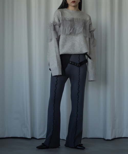 Ezick（エジック）の「Mellow flare leg ニットパンツ（その他パンツ・レディース・ブラック/グレー・FREE）」の9枚目の写真