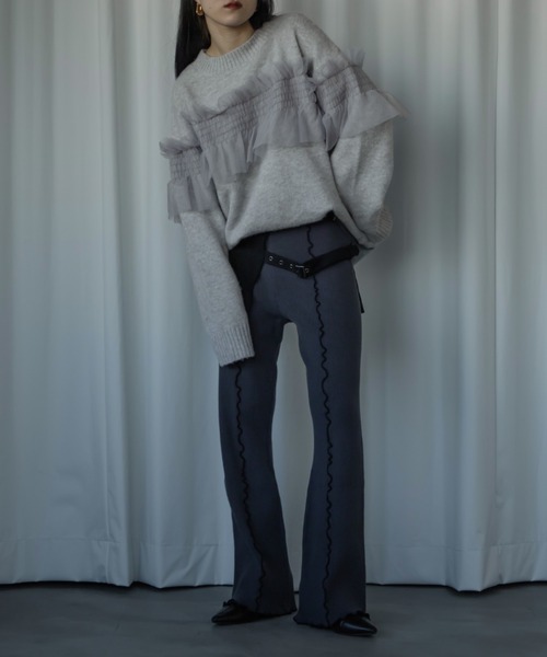 Ezick（エジック）の「Mellow flare leg ニットパンツ（その他パンツ・レディース・ブラック/グレー・FREE）」の10枚目の写真