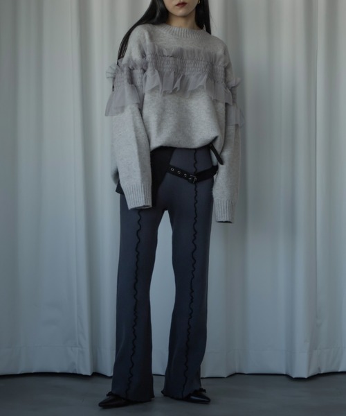 Ezick（エジック）の「Mellow flare leg ニットパンツ（その他パンツ・レディース・ブラック/グレー・FREE）」の12枚目の写真