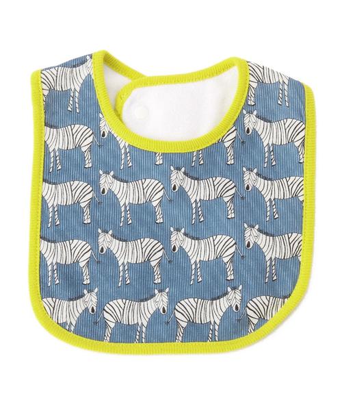 green label relaxing(グリーンレーベルリラクシング)の「Andover Fabrics ゼブラプリントビブ(スタイ/よだれかけ・キッズ・イエロー/ネイビー・フリー)」の2枚目の写真