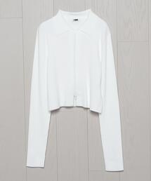 <H>RAYON NYLON RIB ZIP CARDIGAN/カーディガン
