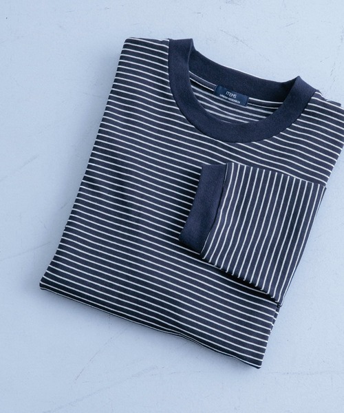 ITEMS URBANRESEARCH(アイテムズ アーバンリサーチ)の「リンガーボーダー ロングスリーブTシャツ(Tシャツ/カットソー・メンズ・ブラック/ネイビー/ブルー・MEDIUM/LARGE)」の3枚目の写真
