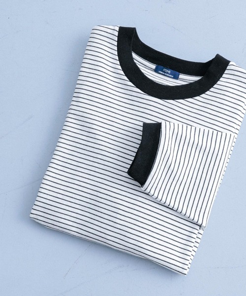 ITEMS URBANRESEARCH(アイテムズ アーバンリサーチ)の「リンガーボーダー ロングスリーブTシャツ(Tシャツ/カットソー・メンズ・ブラック/ネイビー/ブルー・MEDIUM/LARGE)」の2枚目の写真