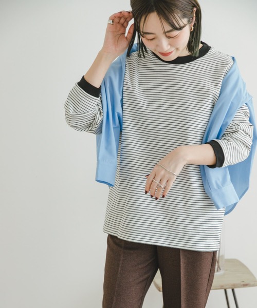 ITEMS URBANRESEARCH(アイテムズ アーバンリサーチ)の「リンガーボーダー ロングスリーブTシャツ(Tシャツ/カットソー・メンズ・ブラック/ネイビー/ブルー・MEDIUM/LARGE)」の12枚目の写真