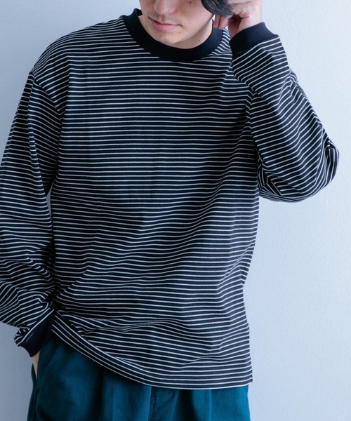 ITEMS URBANRESEARCH(アイテムズ アーバンリサーチ)の「リンガーボーダー ロングスリーブTシャツ(Tシャツ/カットソー・メンズ・ブラック/ネイビー/ブルー・MEDIUM/LARGE)」の9枚目の写真