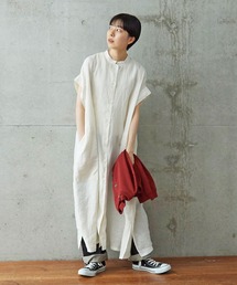 PAR ICI | 60リネン製品染め ワークフレアワンピース(シャツワンピース)