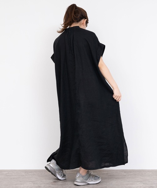 PAR ICI（パーリッシィ）の「60リネン製品染め ワークフレアワンピース（シャツワンピース・レディース・ホワイト/グリーン/ブラック/サックスブルー・FREE）」の18枚目の写真