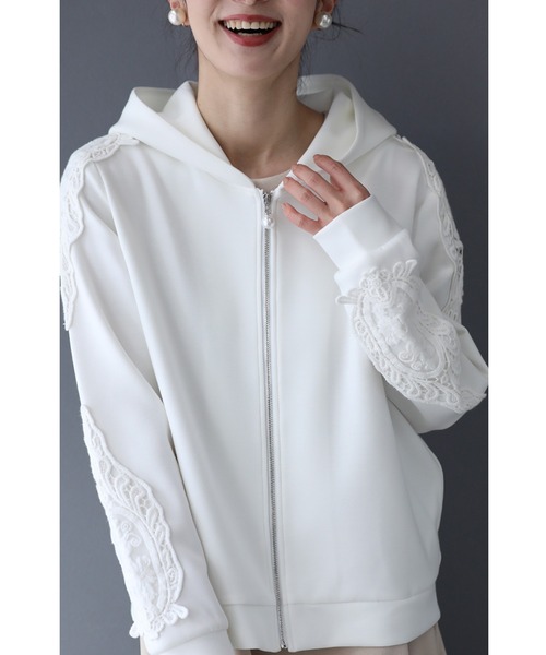 cawaii(カワイイ)の「上品レースパーカージップアップ 最高の普段着 ナチュラル(パーカー・レディース・ホワイト/ブラック/グレー・S~M/L~LL)」の15枚目の写真