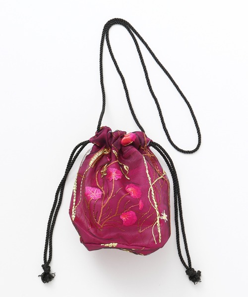 チャイハネ（チャイハネ）の「【チャイハネ】シュルリ巾着ポシェット ミニショルダーバッグ（ショルダーバッグ・レディース・ピンク/グリーン/パープル・FREE）」の7枚目の写真