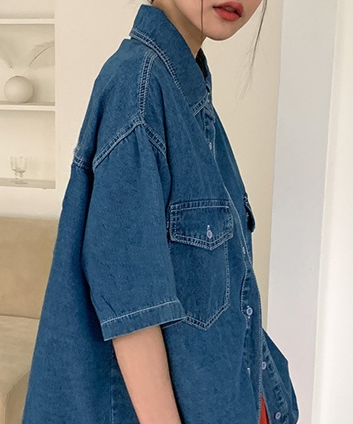 セール】レディース 半袖ルーズシルエットデニムシャツ（シャツ