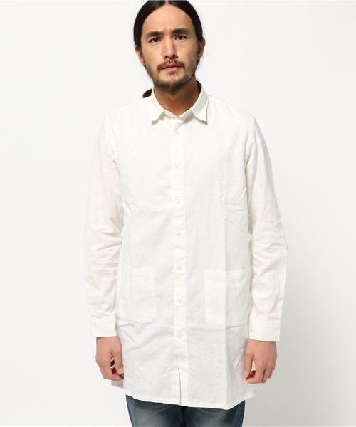 WEGO（ウィゴー）の「WEGO/リネンミックスパターンロングシャツ（シャツ/ブラウス・メンズ・ホワイト/ホワイト系その他/ネイビー/グレー系その他・MEDIUM/LARGE）」の6枚目の写真